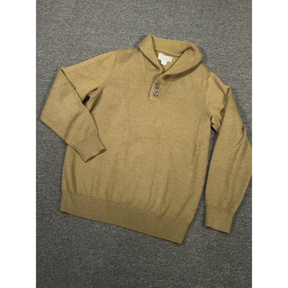 Duluth Trading Sweater‎ Men's Medium Army Green Brown Wool Shawl Collar Commando